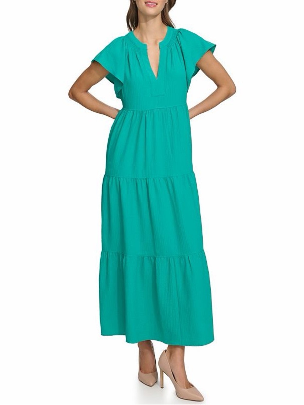 NWT Harper Rose Tiered Flutter Sleeve Maxi Dress